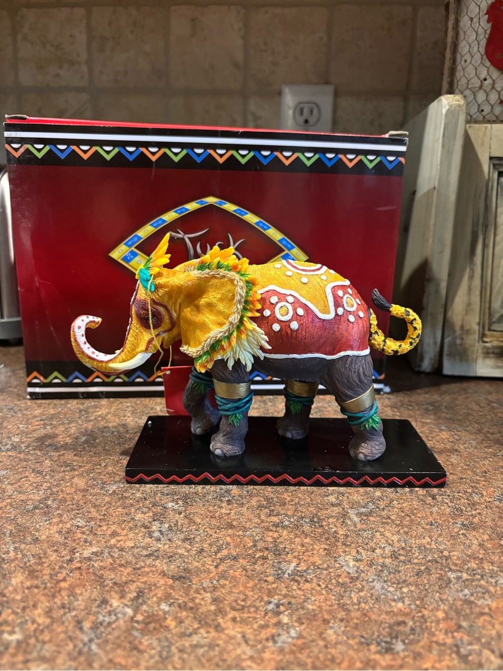 Colorful Decorative Elephant Figurine - Red & Yellow Home Accent